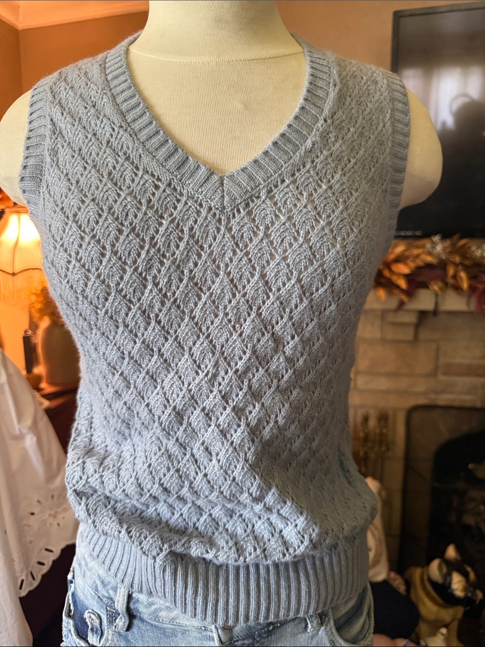 Brandy Melville Winnie Light Blue Diamond Knit Sweater Vest One Size